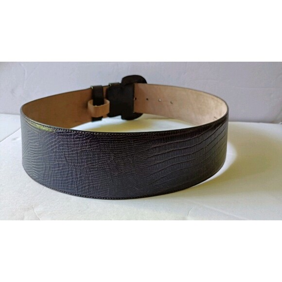 Donna Karan Leather Wide Belt MADE in ITALY Genuine Leather Deep Purple Vtg New - Picture 2 of 10